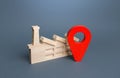 Industrial plant and red location pin. ÃÂ¡oncept of the location of production facilities. Logistics, access to infrastructure