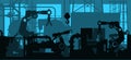 Industrial plant shop interior, factory production line - manufacturing department silhouettes