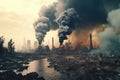 Industrial plants in the city. Emissions of smoke, smog. Bad Ecology. Air and environmental pollution.Generative AI Royalty Free Stock Photo