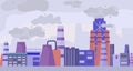 Industrial polluted city, urban scapes concept flat vector illustration. Factory area and plant, pollution of