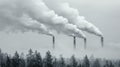 Industrial pollution impact smoke from chimneys creating thick smog with carbon emissions. Royalty Free Stock Photo