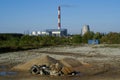 Industrial pollution, smokestack and rubbish