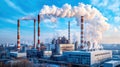 Industrial Pollution Smokestacks and Clouds Against Blue Sky an Environmental Concern Royalty Free Stock Photo