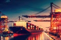 Industrial port with cargo ships and commercial dock Royalty Free Stock Photo
