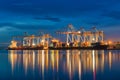 Industrial port with containers cargo ship in the trade port, sh