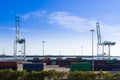 Industrial port in Miami, shipyard, cargo cranes and containers Royalty Free Stock Photo