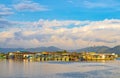 Industrial port Ranong and old fisher boats landscape panorama Thailand Royalty Free Stock Photo