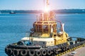 Industrial port. Special sea technic in port. Trade port scene at blue sky background. Royalty Free Stock Photo