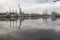 Industrial port view on river in Mooscow Royalty Free Stock Photo