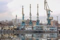 Industrial port view on river in Mooscow Royalty Free Stock Photo