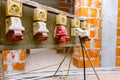 Industrial power outlets, electric plug at the construction site Royalty Free Stock Photo