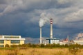 Industrial power plant with smokestack Royalty Free Stock Photo