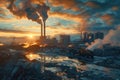 Industrial Power Plant at Sunset with Dramatic Sky and Smoke Emissions Royalty Free Stock Photo