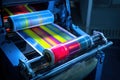 Industrial printing machine operating in a dimly lit environment Royalty Free Stock Photo