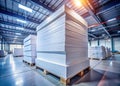 Industrial Printing Plant Towering Stack of White Paper Ready for Production High Volume Printing Operations Royalty Free Stock Photo