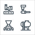 Industrial process line icons. linear set. quality vector line set such as tank, crusher, robot