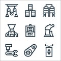 industrial process line icons. linear set. quality vector line set such as control, gear, industrial robot, nuclear plant, press