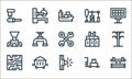 industrial process line icons. linear set. quality vector line set such as crane, siren, microchip, pushcart, coal, crusher,