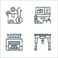 industrial process line icons. linear set. quality vector line set such as crane, warehouse, product de Royalty Free Stock Photo