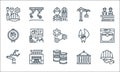 Industrial process line icons. linear set. quality vector line set such as protection, oil barrel, robotic arm, container, Royalty Free Stock Photo