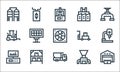 industrial process line icons. linear set. quality vector line set such as warehouse, truck, monitor, crusher, stock, forklift,