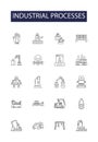 Industrial processes line vector icons and signs. Automation, Refining, Engineering, Refractoring, Forging, Outputting Royalty Free Stock Photo