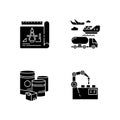 Industrial production black glyph icons set on white space