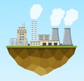 Industrial production building earth background. Factory in the flat style.