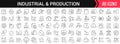 Industrial and production linear icons in black. Big UI icons collection in a flat design. Thin outline signs pack. Big set of