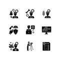 Industrial production worker black glyph icons set on white space Royalty Free Stock Photo