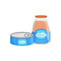 Industrial Products, Tin Can With Meat And Glass Bottle With Juice Supplemental Baby Food Products Allowed For First Royalty Free Stock Photo