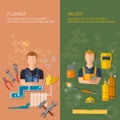 Industrial professions banners plumber and welder