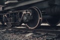 Industrial rail train wheels closeup