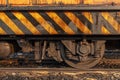 Industrial rail train wheels closeup technology. Royalty Free Stock Photo