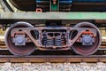 Industrial rail train wheels closeup technology train rail road.