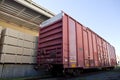 Industrial railway carriage transporting Lumber by rail