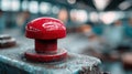 Industrial Red Button on Rusty Machine Surface in Factory Setting Royalty Free Stock Photo