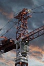 Industrial red crane, sunset background