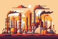 Industrial Refinery Processing Oil and Gas with Smokestacks and Pipelines