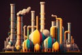 Industrial Refinery Processing Oil and Gas with Smokestacks and Pipelines