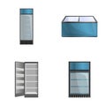 Industrial refrigerator icons set cartoon vector. Freezer and fridge showcase Royalty Free Stock Photo