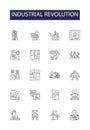 Industrial revolution line vector icons and signs. Revolution, Machines, Manufacturing, Capitalism, Agriculture, Steam