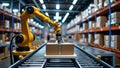 Industrial Robot Arm Handling Packages in a Warehouse Setting