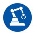 Industrial Robot Arm Icon Isolated on Blue Background for Technology Use Royalty Free Stock Photo
