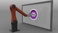 Industrial robot arms pushing Send mail buttons. Spam or newsletter concept. 3D rendering