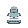 Industrial robot army flat line illustration, concept vector isolated icon