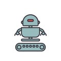 Industrial robot army flat line illustration, concept vector isolated icon