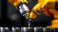 Industrial robot assembling mechanical parts in a factory setting