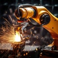 Industrial robot manipulator welds parts Royalty Free Stock Photo