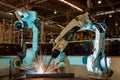 Industrial robot are test run new program in automotive assembly Royalty Free Stock Photo